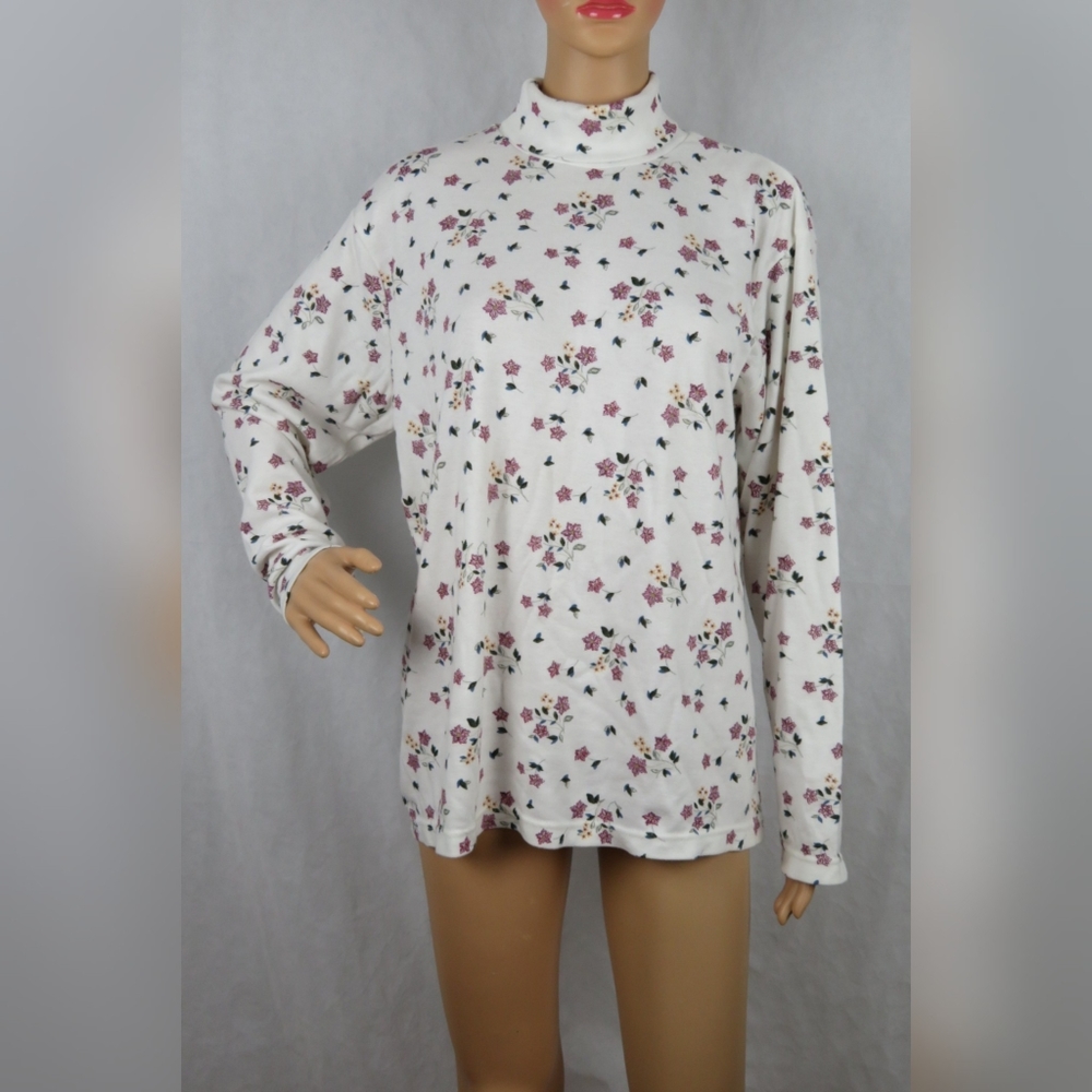 Floral Turtleneck Sweatshirt Pullover XL Flowers Grandma Cotfagecore Winter